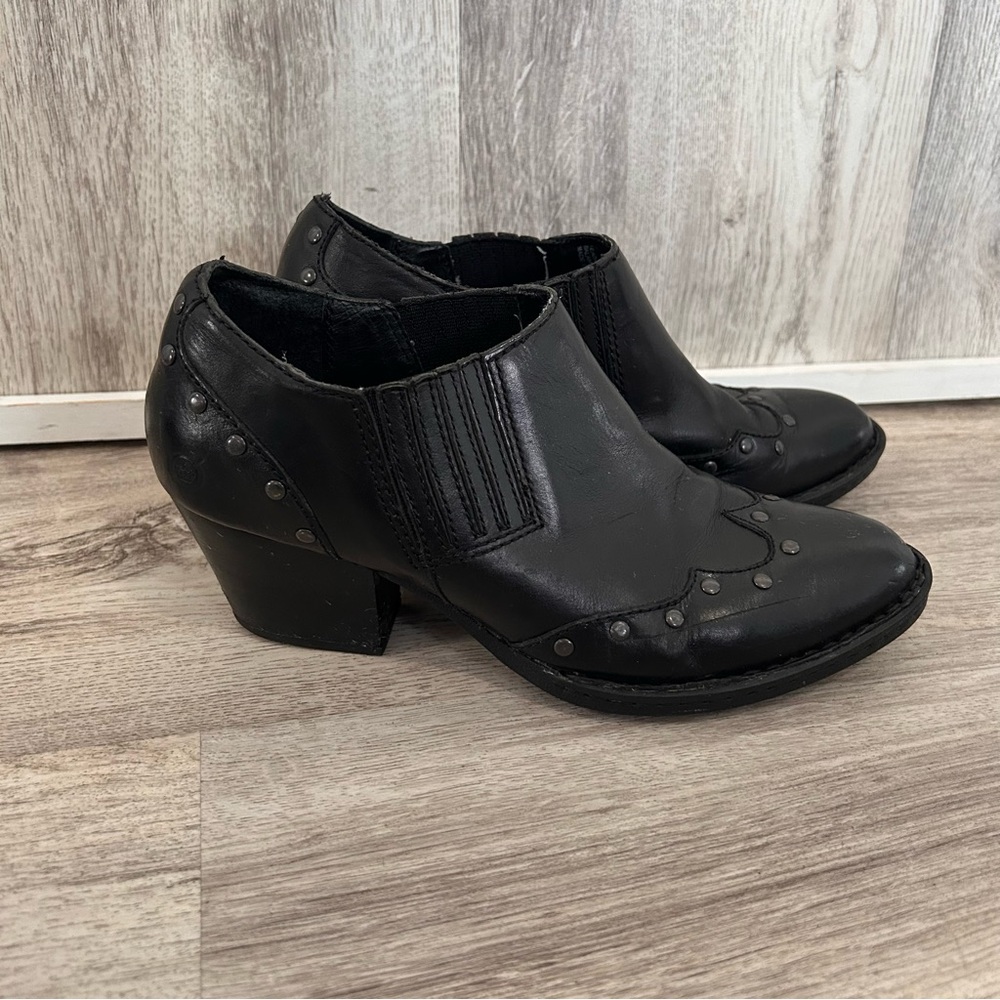 Born Tour Leather Studded Cowboy Ankle Boots Women’s 7.5 Black Western Cowgirl
